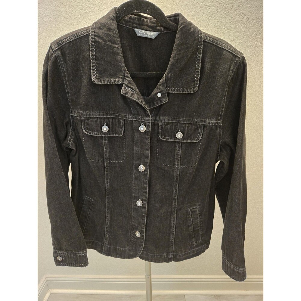 City Blues Koret Faded Black Denim Jacket Rhinestone Buttons Vintage Y2K Large